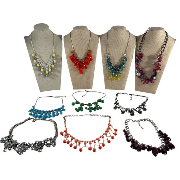 Lot 10 Beaded Necklaces Colorful Costume Jewelry Bib Style Multicolor Chunky - Picture 16 of 16